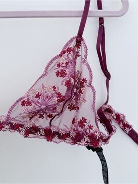 La Perla Burgundy Embroidered Tulle Bralette | Luxury Lingerie | 36C